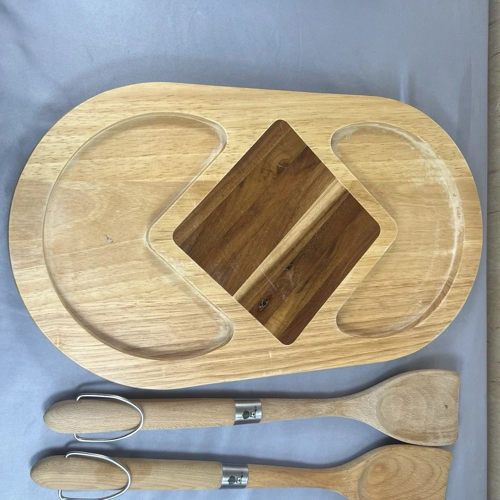 Wood Charcuterie Serving Board with 2 Wooden Cooking Utensils Kitchen Set